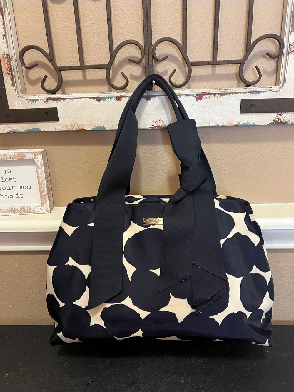 kate spade Navy and Cream Floral Bow Tote